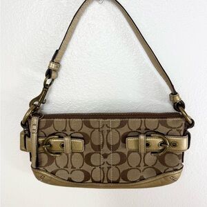 Vintage Coach Tan and Brown Signature Shoulder Bag